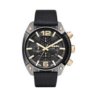Men's 'Overflow' black dial leather strap watch dz4375
